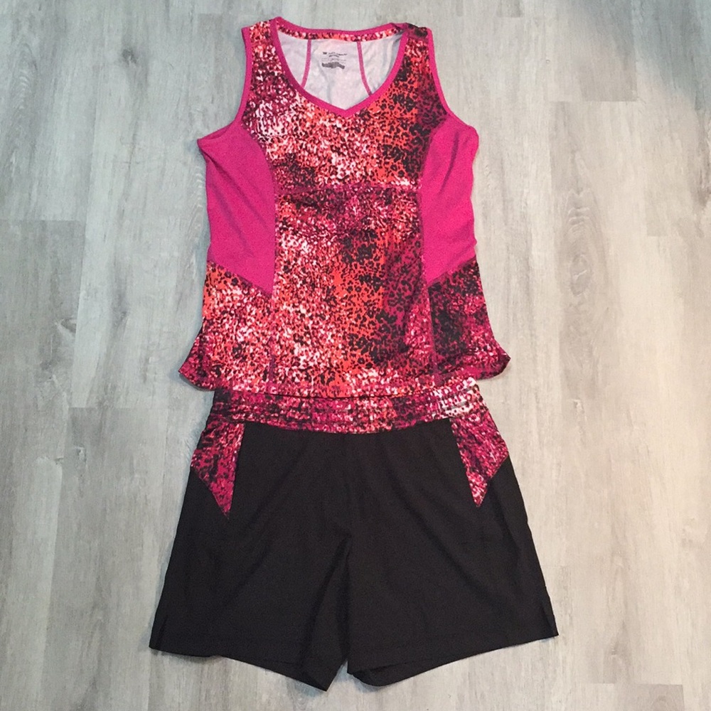 Pink Cheetah Leopard Print  Workout Outfit M-Bottoms and L-Top